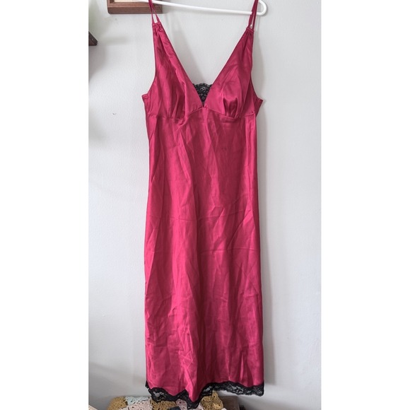 Secret Treasures Other - Secret Treasures Woman Maxi Satin Nightgown Sleeveless Red with Black Lace Sz L